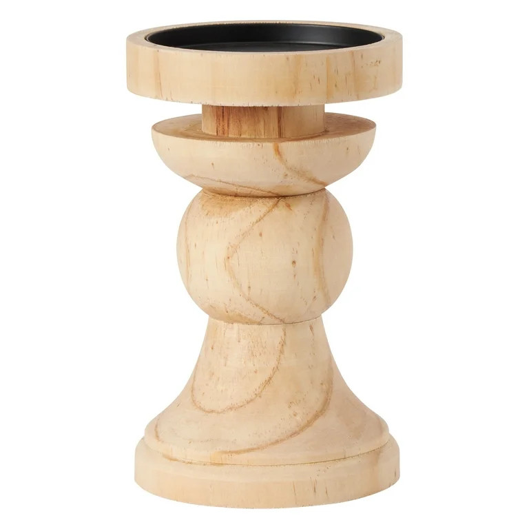 My Texas House Natural Wood Pillar Candle Holder, Beige, 6 in | Walmart (US)