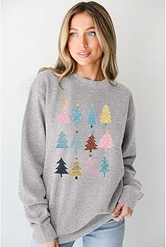 BOUTIKOME Christmas Tree Sweatshirt for Women Funny Xmas Tree Graphic Long Sleeve Crewneck Pullov... | Amazon (US)