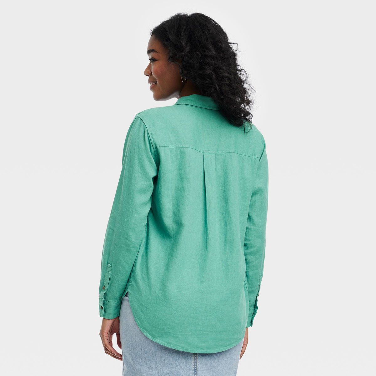 Women's Linen Long Sleeve Collared Button-Down Shirt - Universal Thread™ Green S | Target