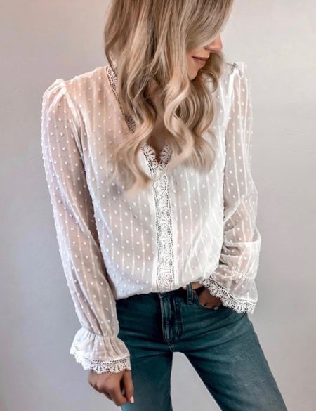 Lace top
White top
Spring top
Jeans 

#LTKfindsunder50 #LTKSeasonal