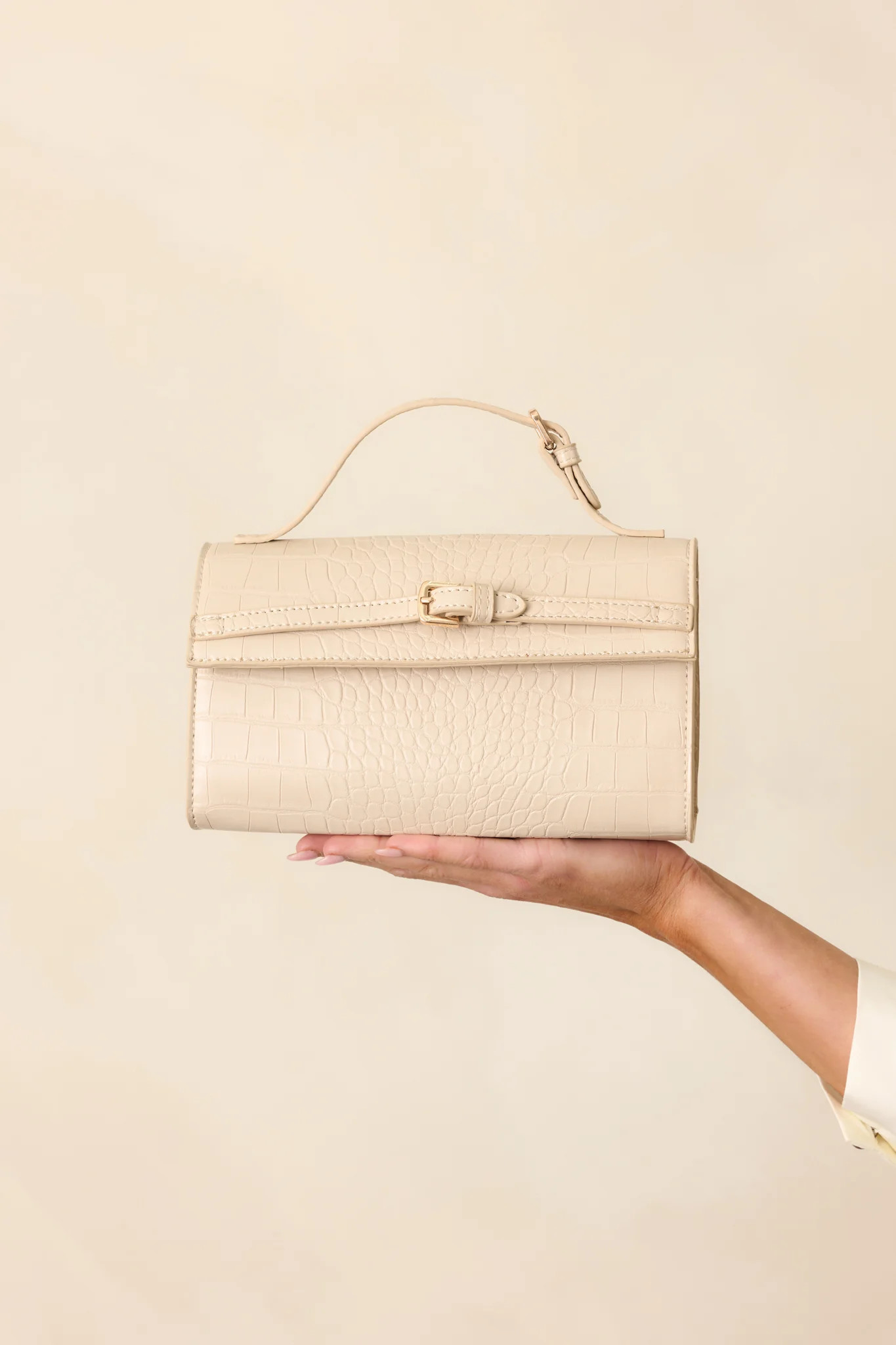 After Party Beige Faux Croc Handbag | Red Dress