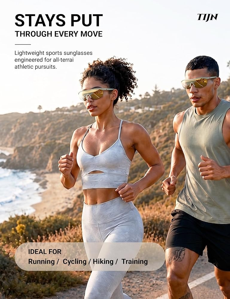 TIJN Anti-Slip Sport Sunglasses Men Women,UV400 Running Baseball Cycling Golf Hiking Fishing Wrap... | Amazon (US)