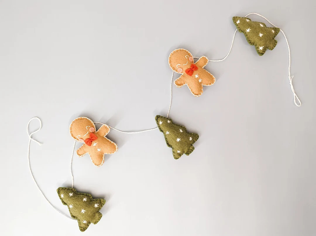 Felt Gingerbread Man and Pine Tree Garland Xmas Decoration Christmas Garland Bunting Kid's Shelf ... | Etsy (US)