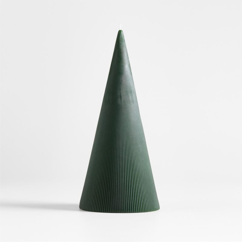 Spruce 13" Ribbed Christmas Tree Candle | Crate & Barrel | Crate & Barrel