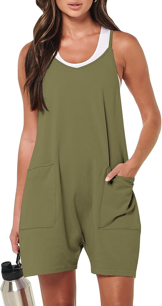 Amazon.com: ANRABESS Womens Rompers Summer Casual Loose Sleeveless Overalls Spaghetti Strap Short... | Amazon (US)