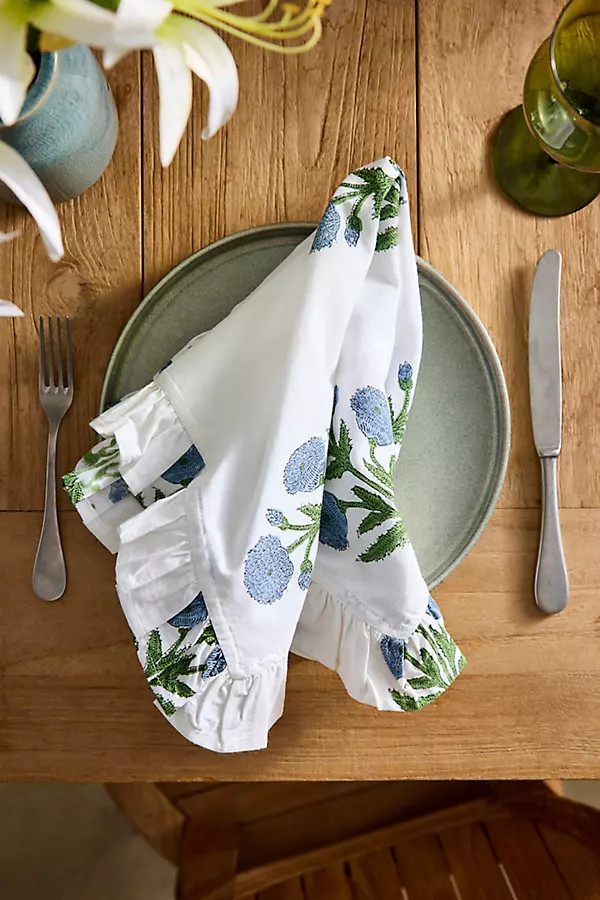 Blue Posy Cotton Napkins, Set of 4 | Anthropologie (US)
