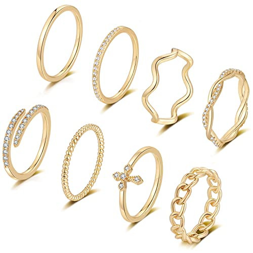 Honsny 14K Gold Plated Stacking Rings Set for Women, Stackable Knuckle Thumb Rings Thin Dainty Silver Rings for Women Wedding Eternity Band Simple Rose Gold Ring Size 4-11 | Amazon (US)