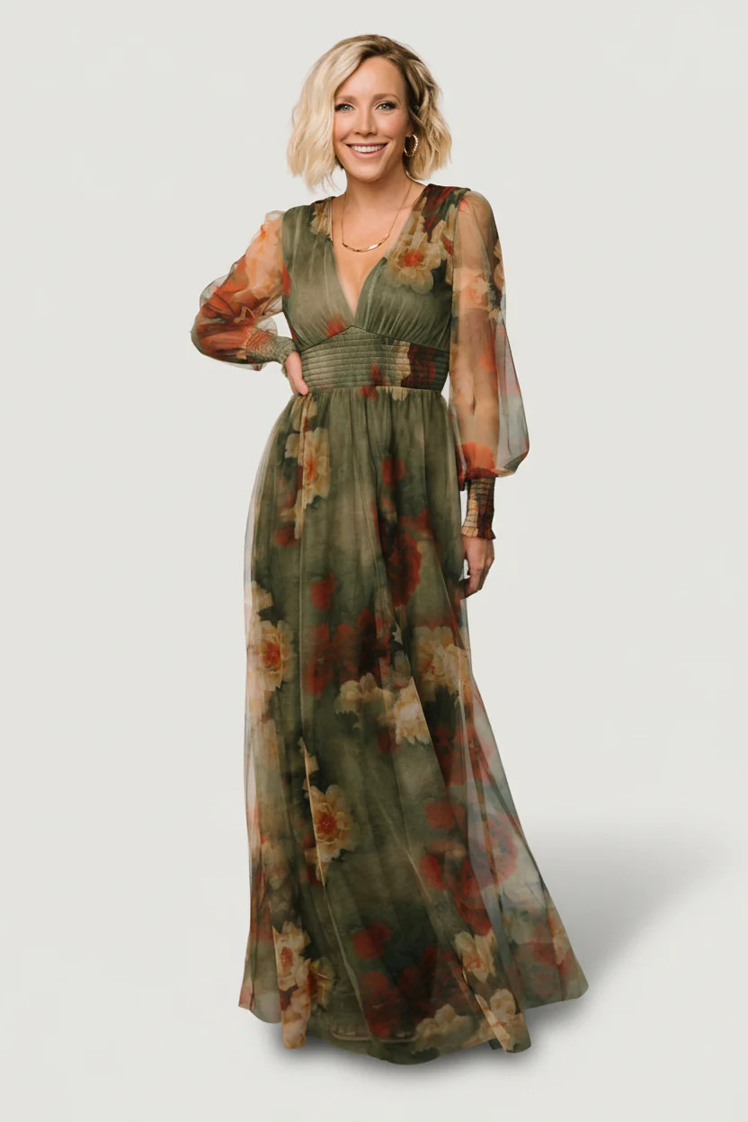 Layla Tulle Maxi Dress | Olive + Rust | Baltic Born