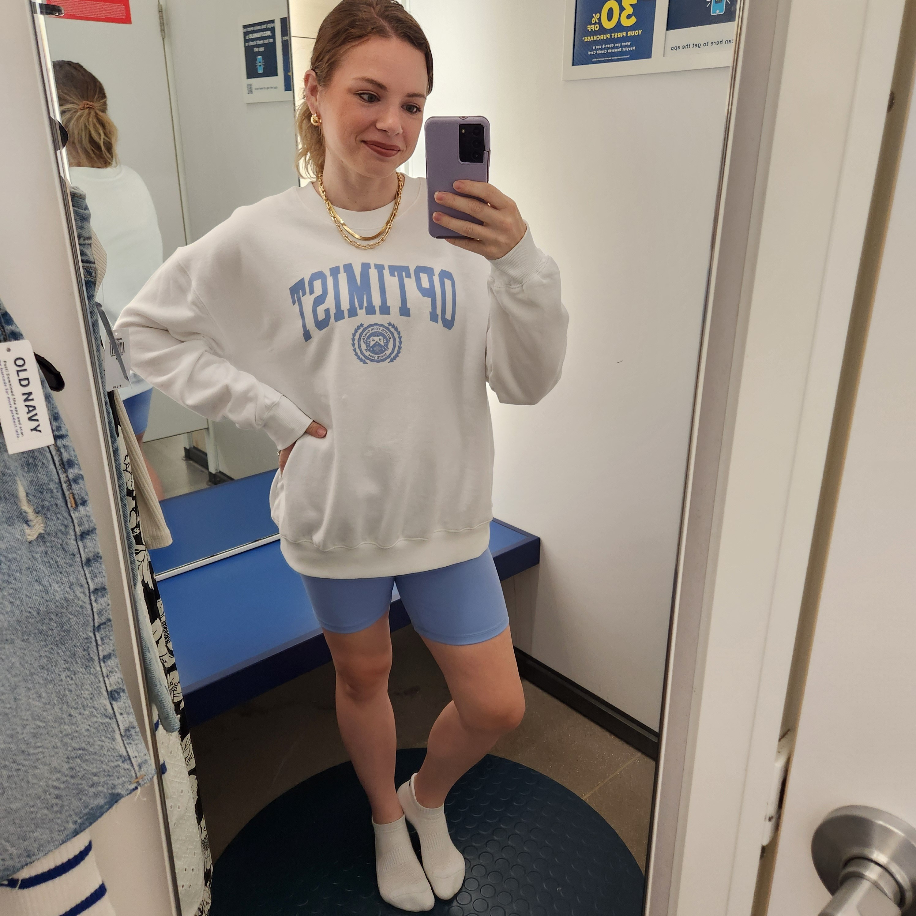 Optimist white and periwinkle crewneck sweatshirt size xsPeriwinkle biker shorts size medium

#LTKTravel #LTKGiftGuide