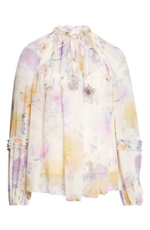 Zimmermann Luna Ruffle Billow Chiffon Top in Cream Dahlia at Nordstrom, Size 0 | Nordstrom