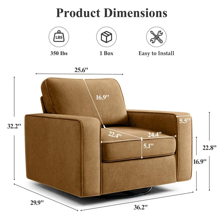 COOLHUT 360\u00b0 Swivel Accent Chair Set of 1, 36.2" Wide Accent Chair Armchair, Comfy Upholster... | Walmart (US)