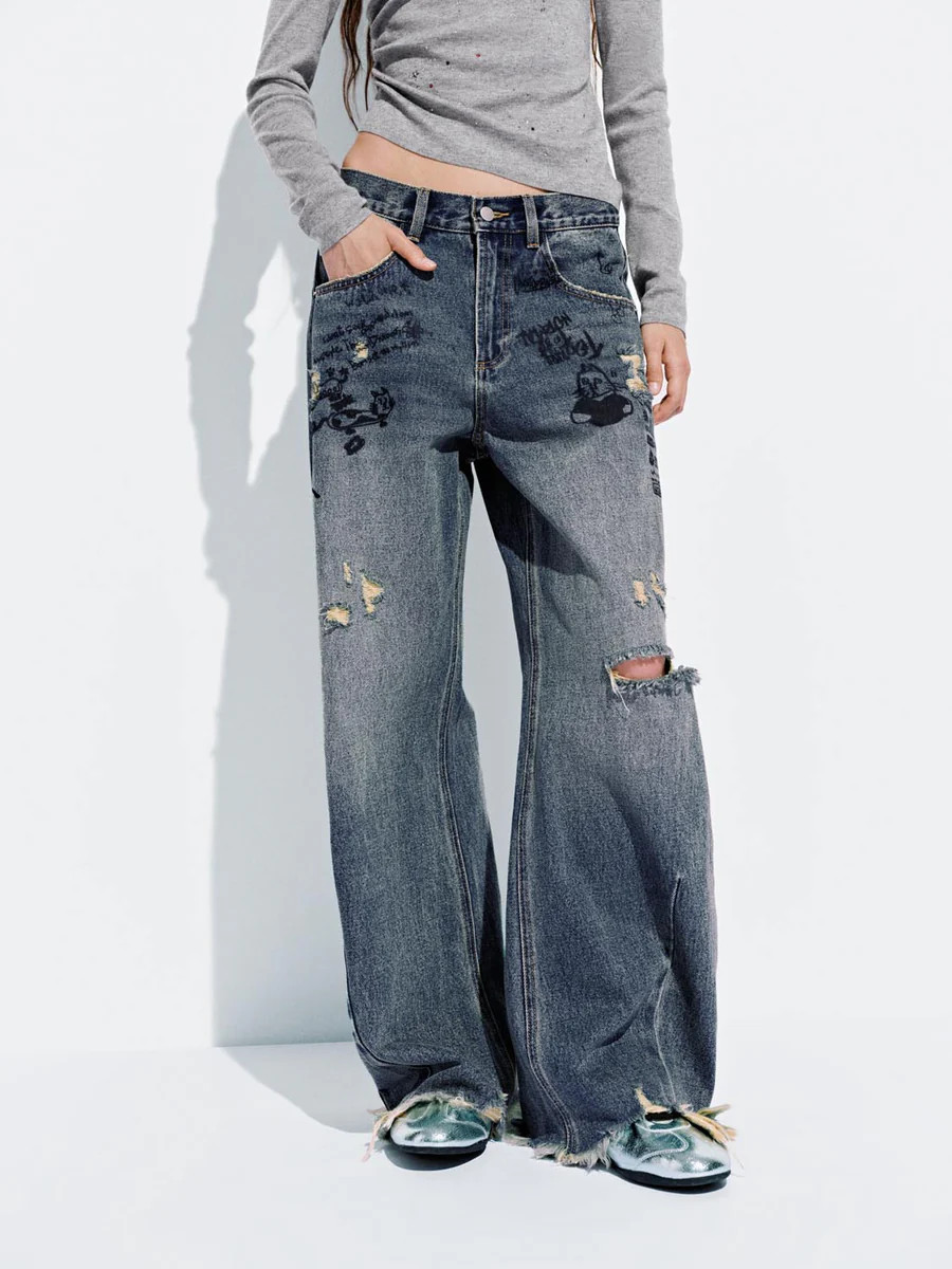 Ripped Loose Barrel Jeans | Urban Revivo