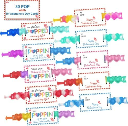 AYGXU 30pcs Valentines Day Gifts. Valentines Day Cards for Classroom & School. Heart POP Bracelet... | Amazon (US)