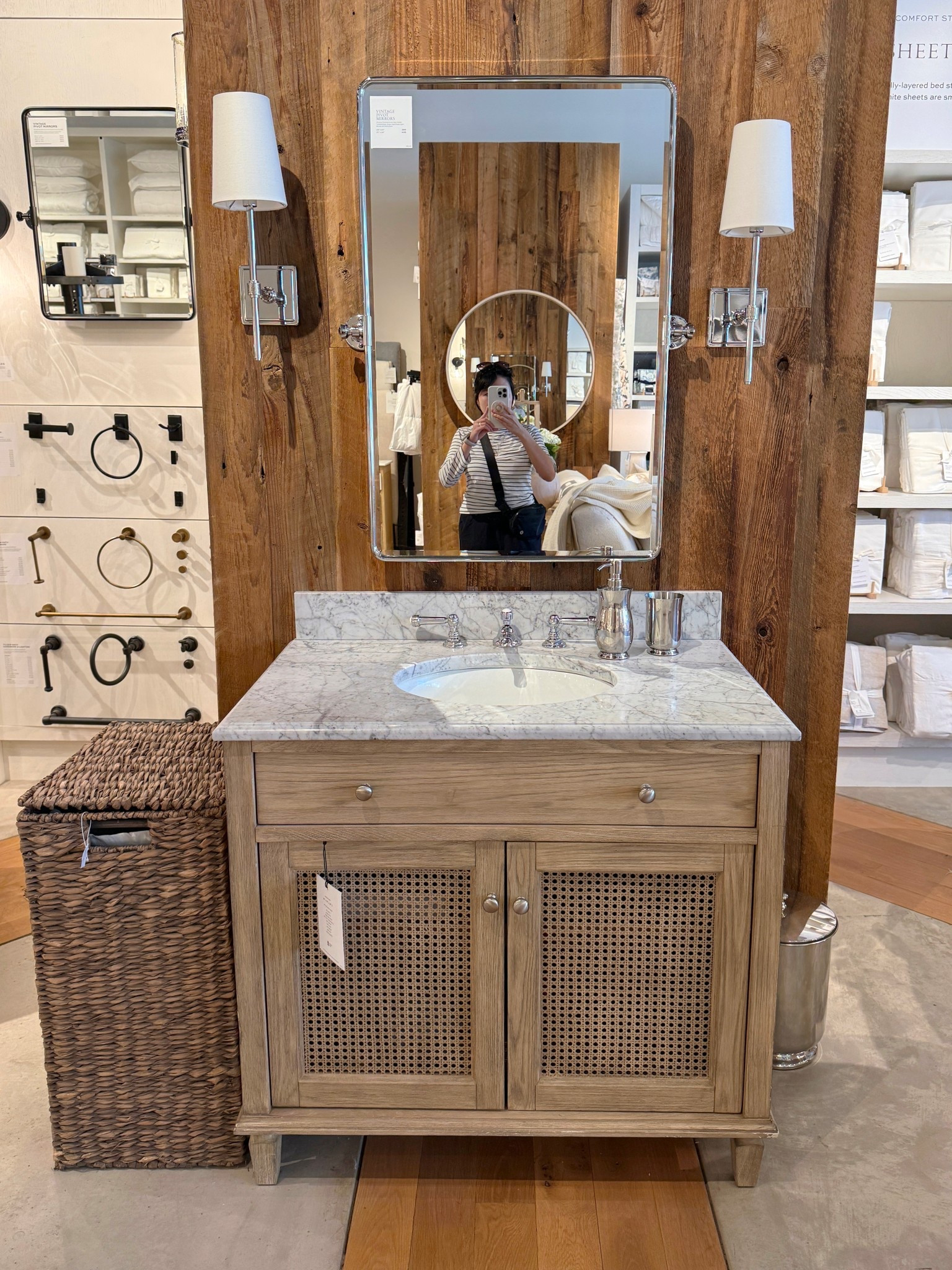 A luxe bathroom moment! 🤍 The Sausalito 36” Single Sink Vanity from Pottery Barn is such a beautiful statement piece. ✨ Crafted from solid elm wood with cane (rattan) door fronts and topped with honed Italian Carrara marble, it feels elevated, warm, and timeless all at once. The Seadrift finish, ceramic sink, and moisture-resistant lacquer make it as practical as it is stunning—perfect for a spa-like bathroom refresh. 🫧 I’ve linked this vanity along with other similar rattan-front styles and coordinating pieces from the Sausalito collection. 🤎 #BathroomVanity #LuxeBathroom #BathroomSink

#LTKSaleAlert #LTKHome