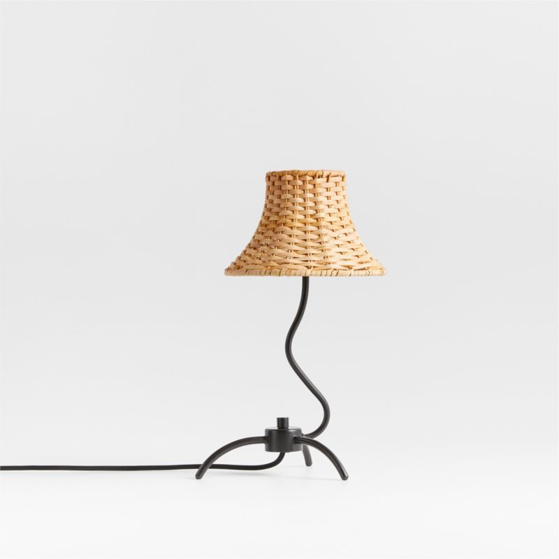 Bibelot Wavy Black Metal Mini Table Lamp with Rattan Shade by Athena Calderone | Crate & Barrel | Crate & Barrel