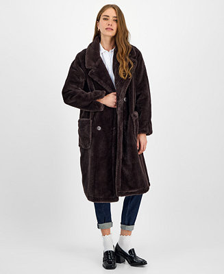Juniors' Faux-Fur Double-Breasted Coat | Macy's