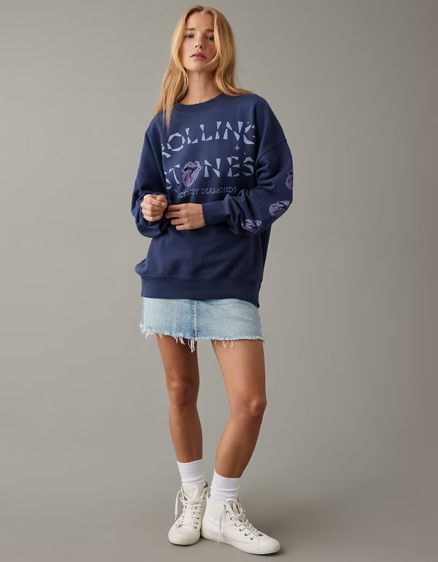 AE Oversized Rolling Stones Hackney Diamonds Graphic Sweatshirt | American Eagle Outfitters (US & CA)