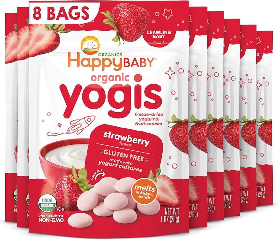 Happy Baby Organics Yogis Freeze-Dried Yogurt & Fruit Snack, Strawberry, 1 Ounce (Pack of 8) pack... | Amazon (US)