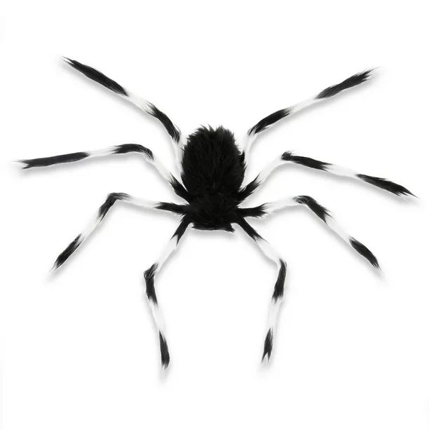 Halloween 28-in Hairy Spider, Black and White, Polyester, Outdoor Decor, Way to Celebrate | Walmart (US)