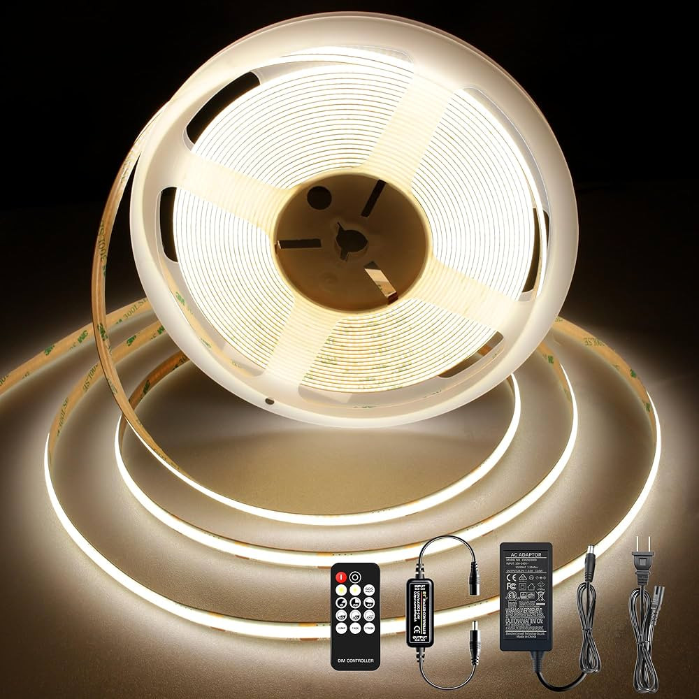 LED Strip Lights 32.8FT,Dimmable cob led Strip with Adapter and Remote,24V Strip Lights CRI90+ 8m... | Amazon (US)