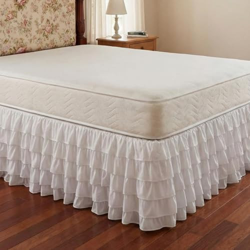 Multi Ruffled Dorm Room Bed Skirt, King Size 15'' Drop, White | Amazon (US)