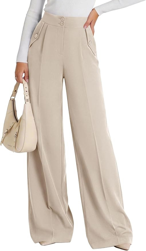 PRETTYGARDEN Women's Wide Leg Work Dress Pants Trousers | Palazzo Pant with Pockets, Lightweight ... | Amazon (US)