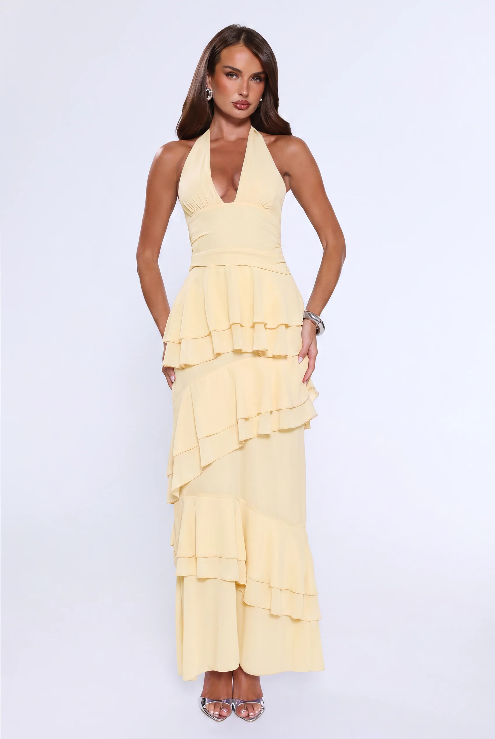 Power Glow Halter Maxi Dress Yellow | Hello Molly (US)