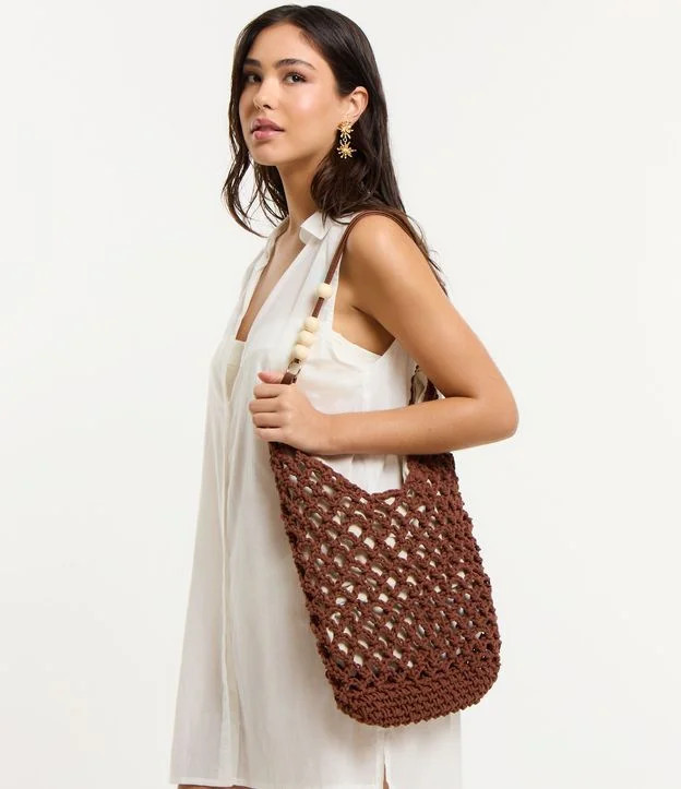 Bolsa de Praia em Crochê com Bolinhas na Alça e Forro Marrom - Lojas Renner | Renner (BR)