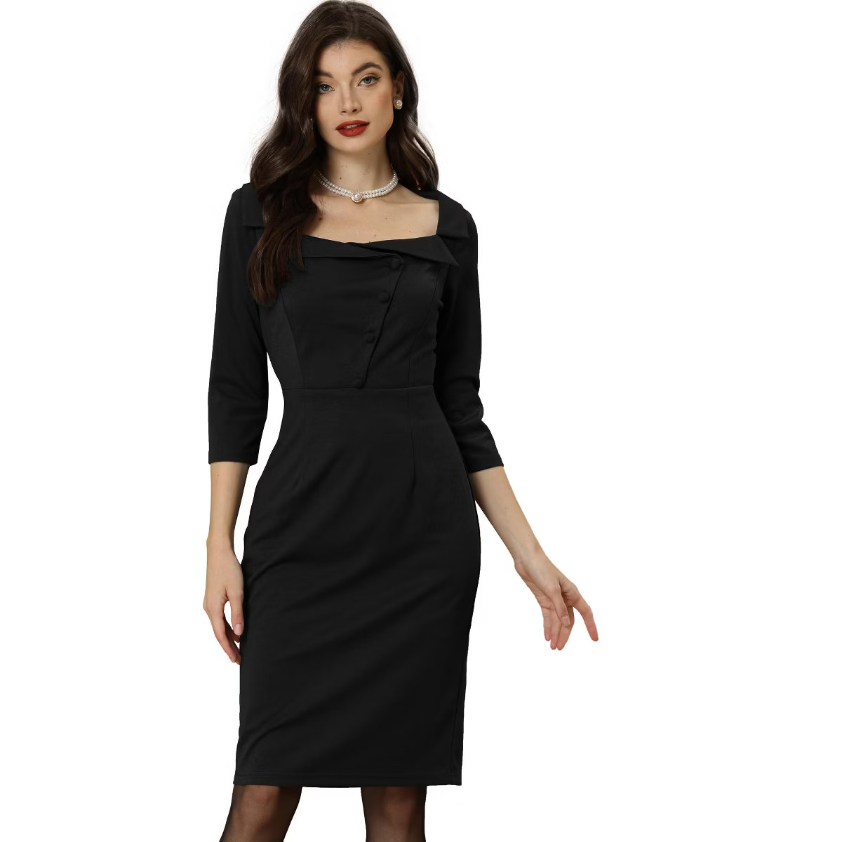 Allegra K Women's Square Neck 3/4 Sleeve High Waist Elegant Dress | Target