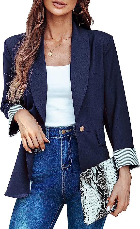 Genhoo Blazer Jackets for Women Open Front Long Sleeve Casual Work Office Blazers with Pockets S-... | Amazon (US)