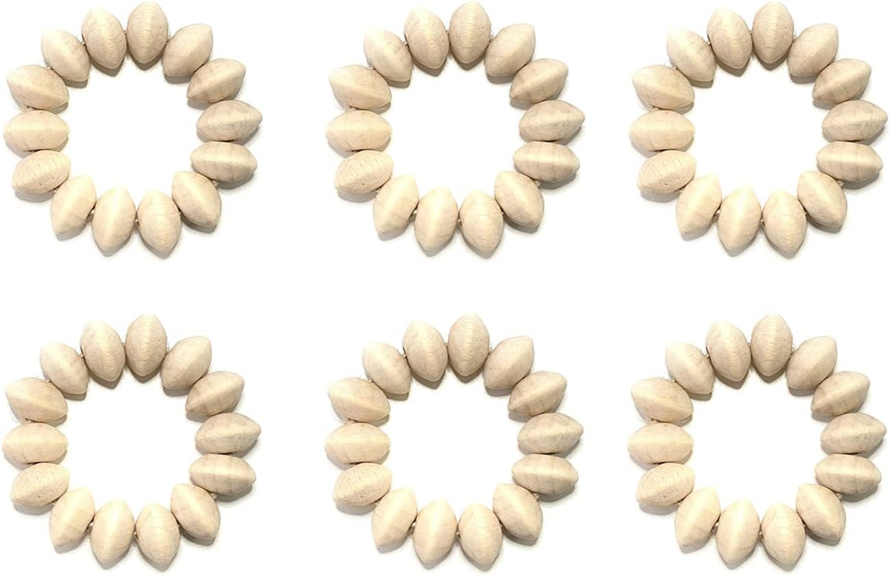 Napkin Rings Set of 6 - Wooden Beads Napkin Rings | Rustic Wooden Napkin Ring Holder for Table De... | Amazon (US)