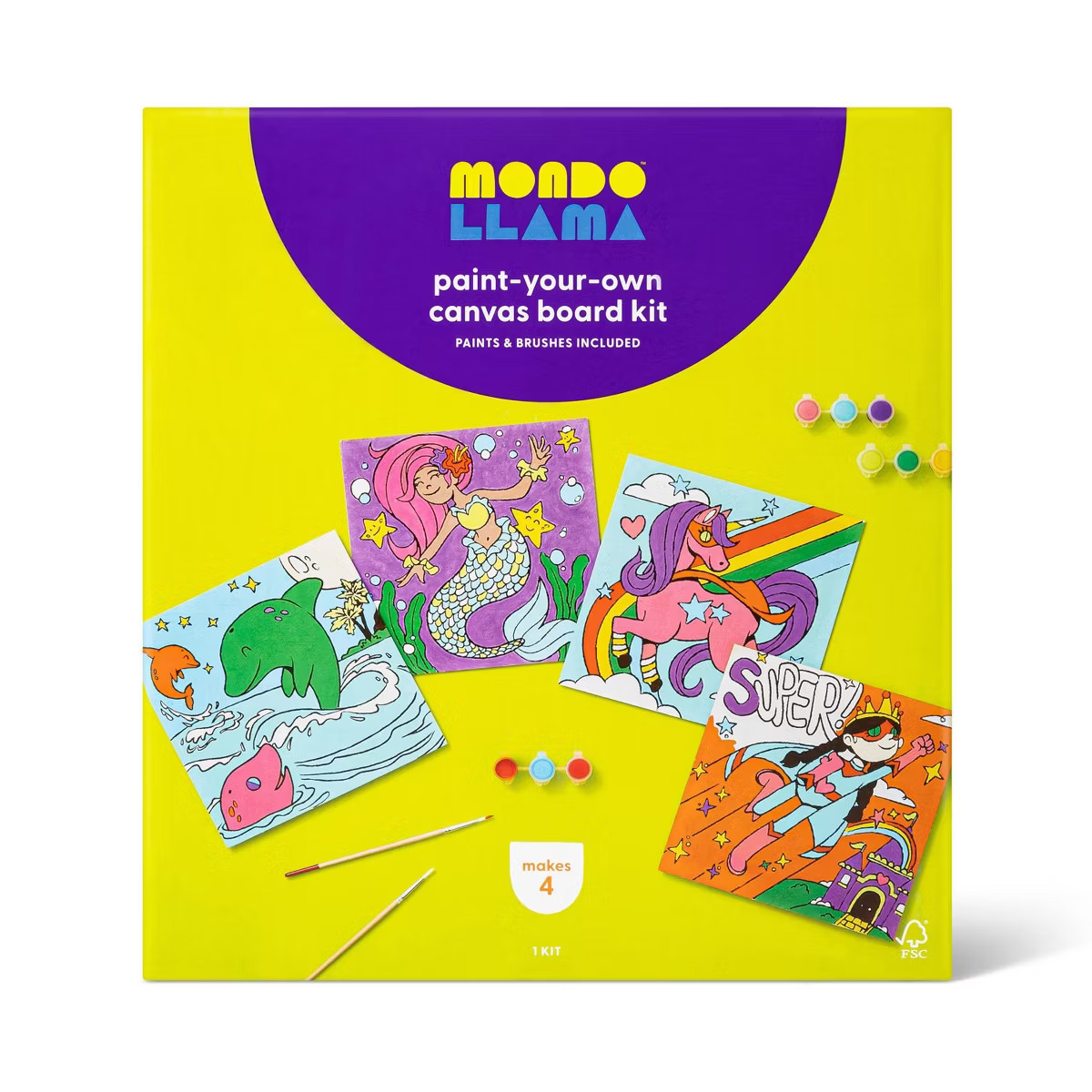 8'' x 8'' 4pk Paint-Your-Own Canvas Panel Pack Mermaid/Dolphin/Unicorn/Superhero - Mondo Llama™ | Target