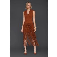 Faux Suede Tiered Fringe Midi Dress | Avec Les Filles