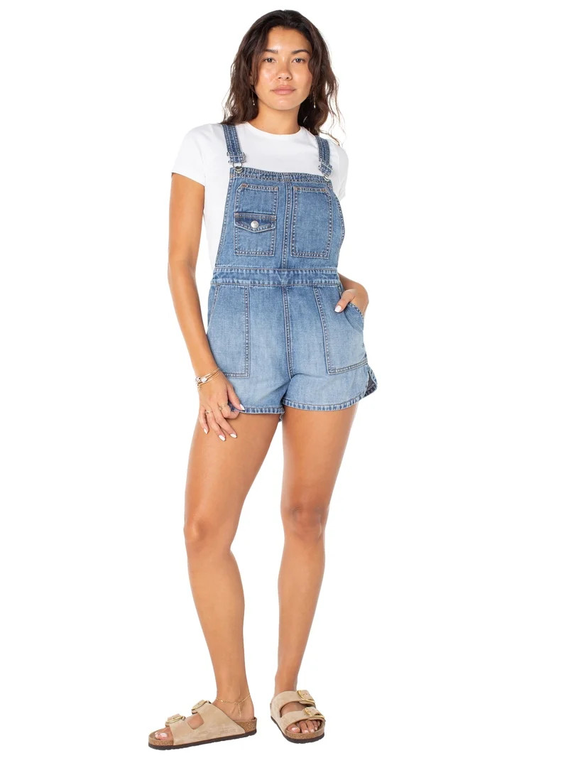 Celebrity Pink Women's Drapey Denim Dolphin Hem Shortalls, Sizes XS-XXXL | Walmart (US)
