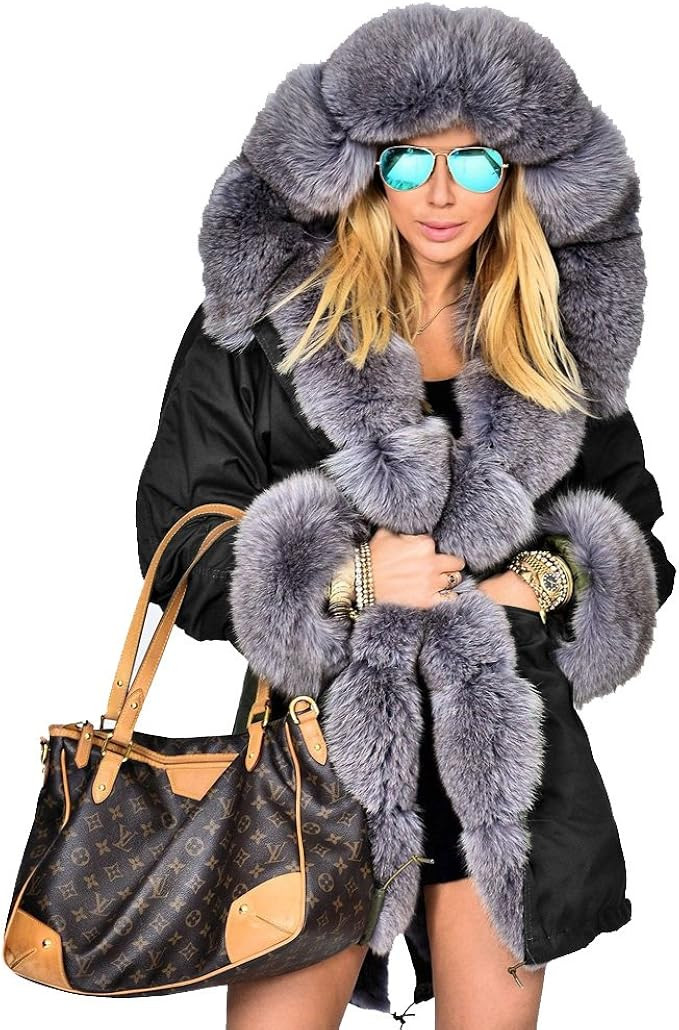 Roiii Women Thicken Warm Winter Coat Hood Down Parka Faux Fur Outdoor Overcoat Long Jacket Outwea... | Amazon (US)