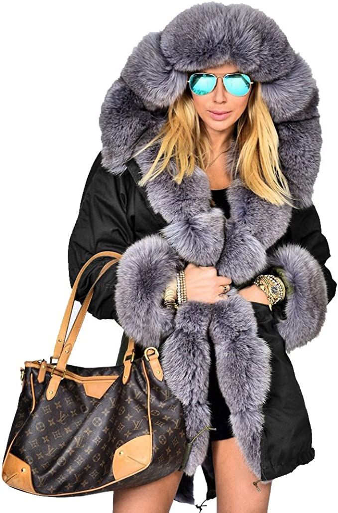 Roiii Women Thicken Warm Winter Coat Hood Down Parka Faux Fur Outdoor Overcoat Long Jacket Outwea... | Amazon (US)