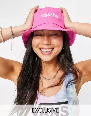 COLLUSION embroidered bucket hat in pink | ASOS (Global)