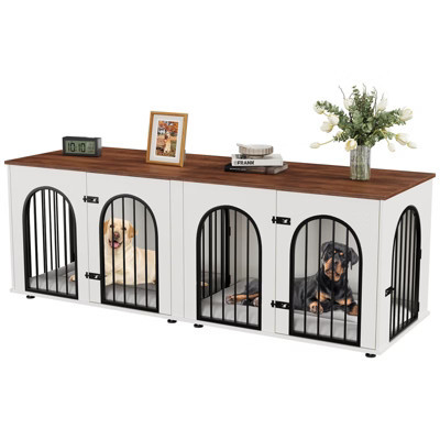Dog Crate Furniture for 2 Dogs, Wooden Double Dog Crate with Door, Indoor Dog Kennel with Divider and Cushion for Large Medium Dogs,White | Target