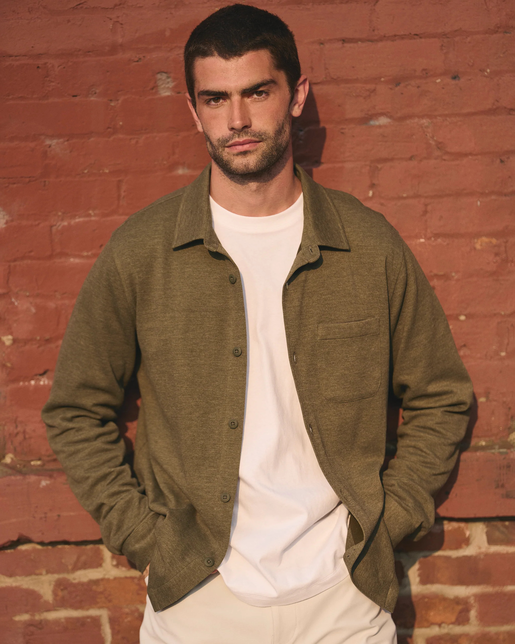 Jeffreys Overshirt | Men's Olive Heather Button-Up Shirt | Vuori | Vuori Clothing (US & Canada)