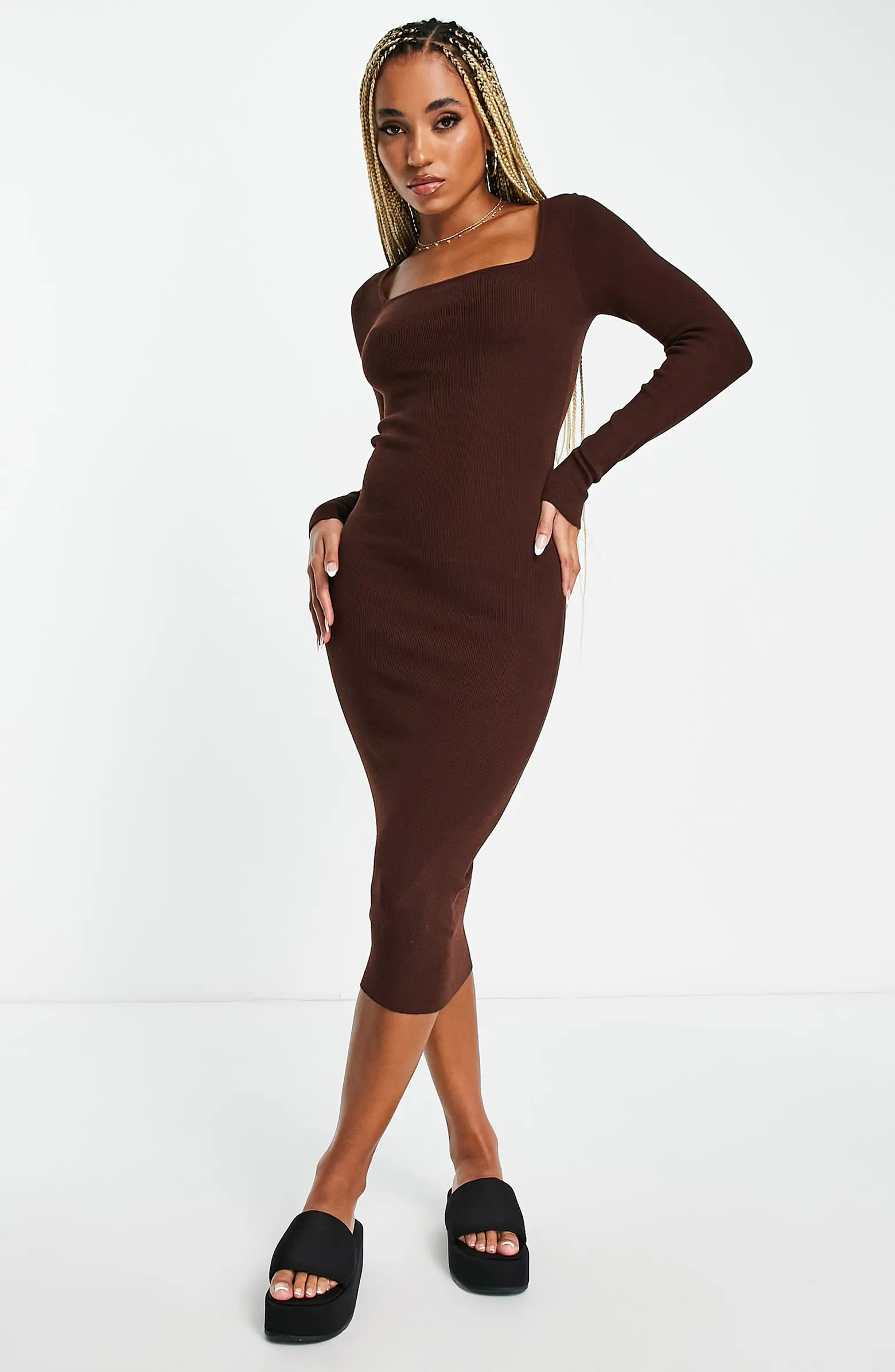 ASOS DESIGN Cutout Long Sleeve Midi Dress | Nordstrom | Nordstrom