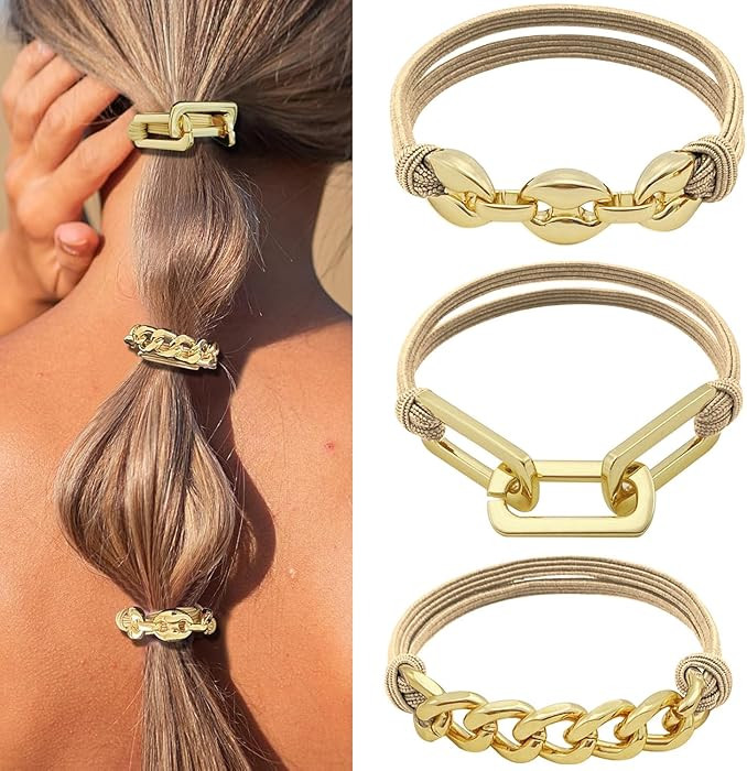 Bracelet Hair Ties for women - Ponytail Holders - Cute Hair Accessories with Gold Jewelry - Handm... | Amazon (US)