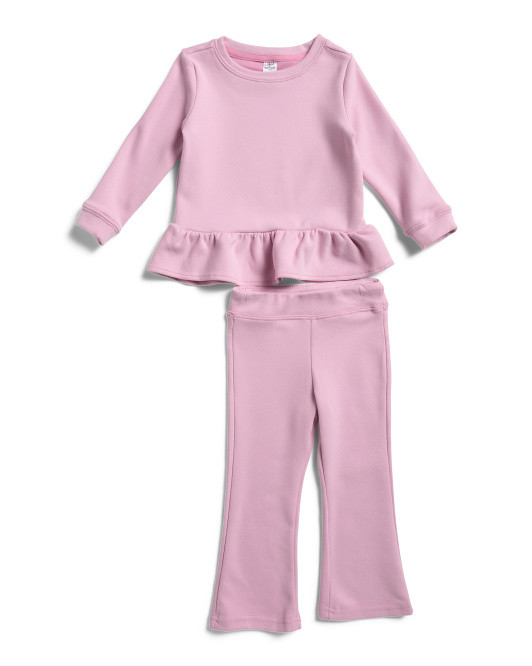 Toddler Girls 2pc Peplum Sweatshirt And Flare Leg Pants Set | TJ Maxx