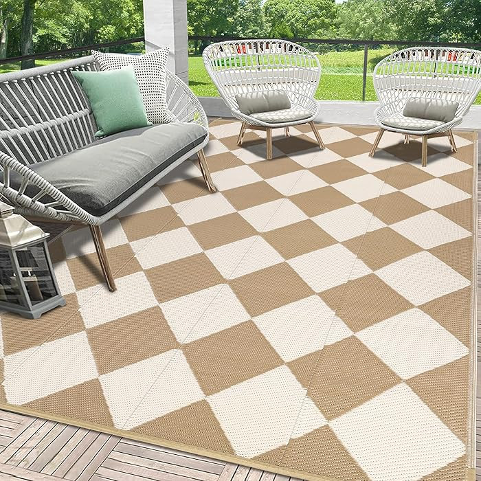 HEBE Checkered Outdoor Rug Waterproof 5x8, Reversible Plastic Straw Rug RV Camping Rug, Indoor Ou... | Amazon (US)