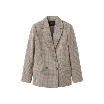 MANGO Charlott Micro Houndstooth Check Blazer in Brown at Nordstrom, Size Large | Nordstrom