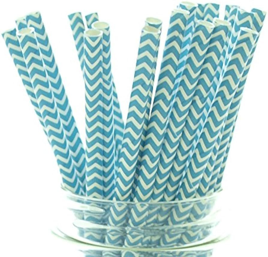 Aqua Blue Chevron Zigzag Straws - 25 - Teal Wedding Straws, Turquoise Party Paper Straws, Aqua Bl... | Amazon (US)