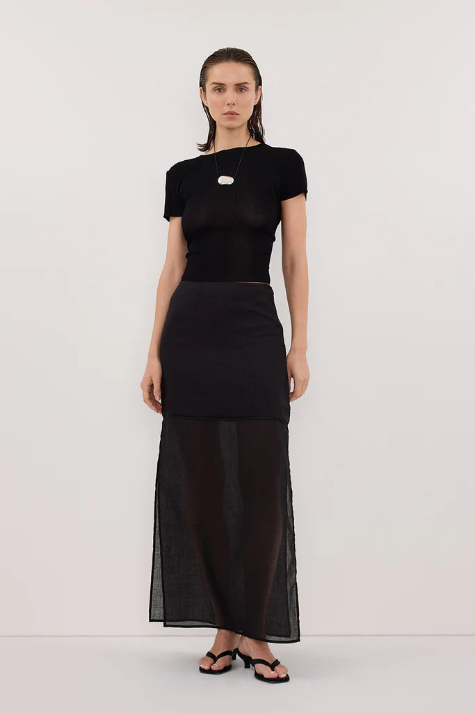 KAI BLACK RAMIE MIDI SKIRT | DISSH