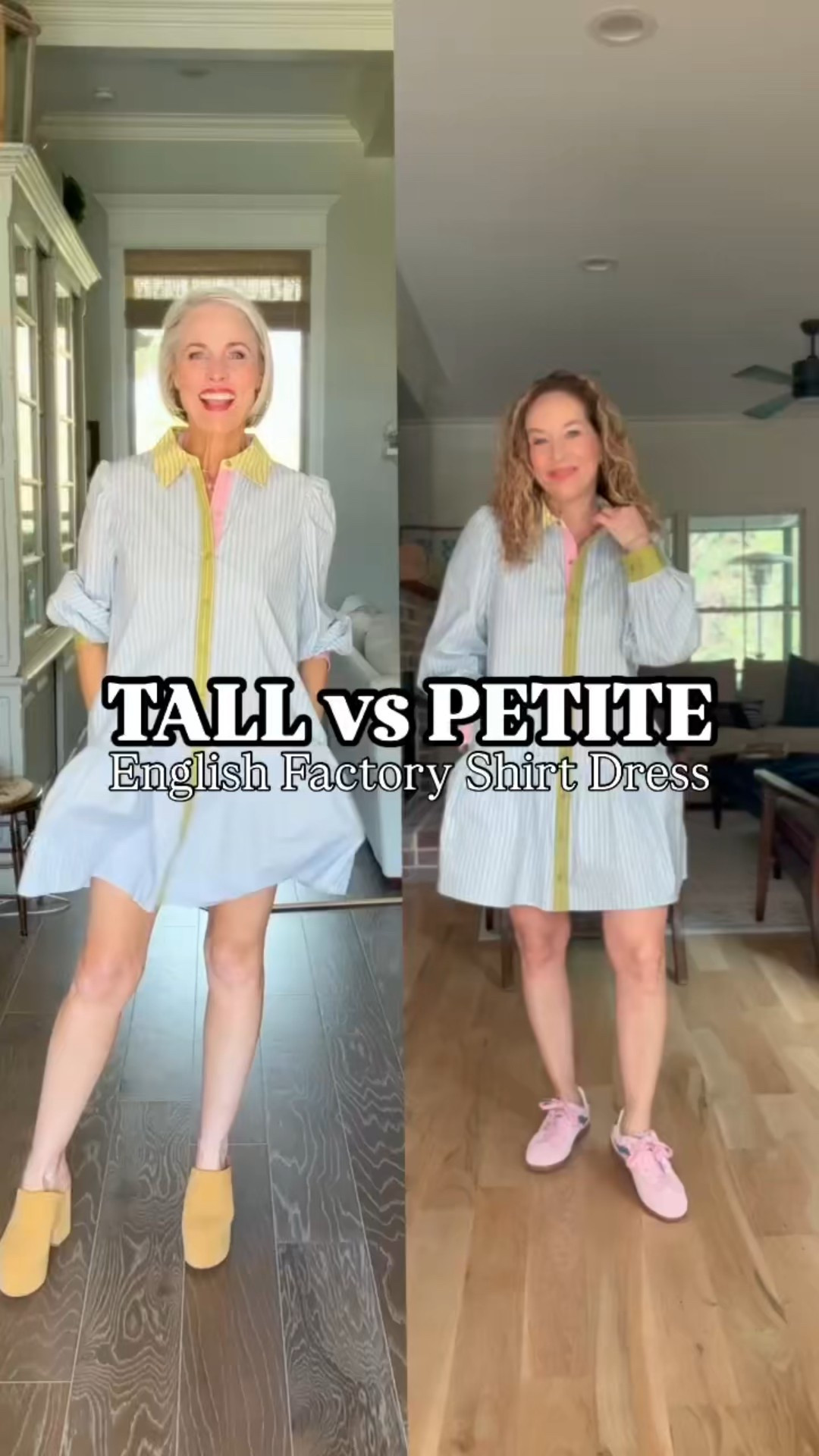 The perfect spring shirt dress from Anthropologie!  Works for petites and tall!

I'm wearing an XS and I'm 5'1"
Lauren is wearing a medium and she is 5'8"

Petite versus tall fashion over 40!

#LTKPetite #LTKOver40 #LTKSeasonal