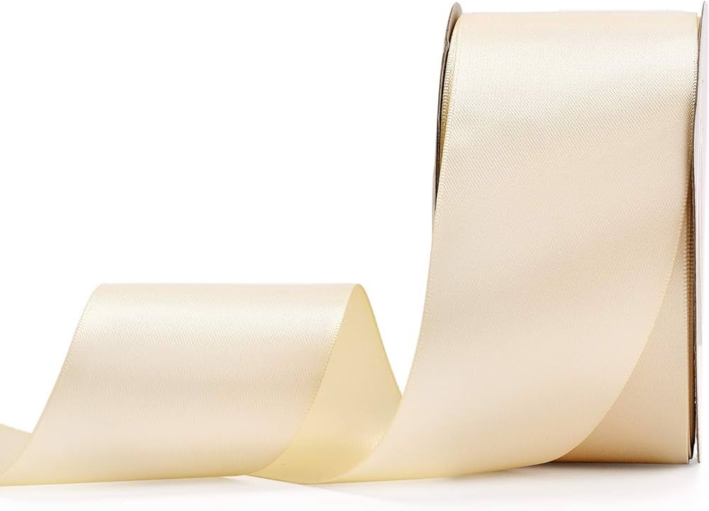 YAMA Double Face Satin Ribbon - 2 Inch 25 Yards for Gift Wrapping Ribbons Roll, Ivory | Amazon (US)