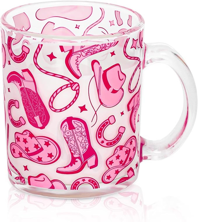Western Cowgirl Glass Coffee Mugs with Handle 12Oz Pink Preppy Cowboy Boot Disco Coffee Cup Bever... | Amazon (US)