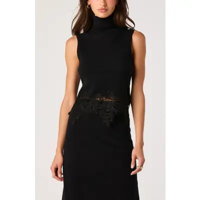 ASTR the Label Nadine Lace Trim Sleeveless Turtleneck Sweater in Natural at Nordstrom, Size Small | Nordstrom